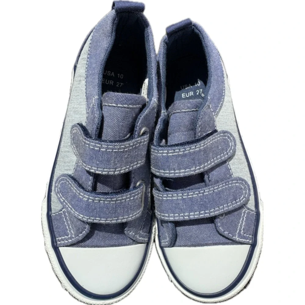 Kids Blue Grey‎ Canvas Double Strap Sneakers Low Top Shoes USA 10 EUR 27